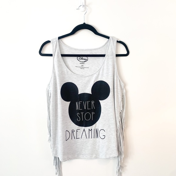 Disney Mickey Gray Boho Fringe Tank Top Size Large - Picture 2 of 9